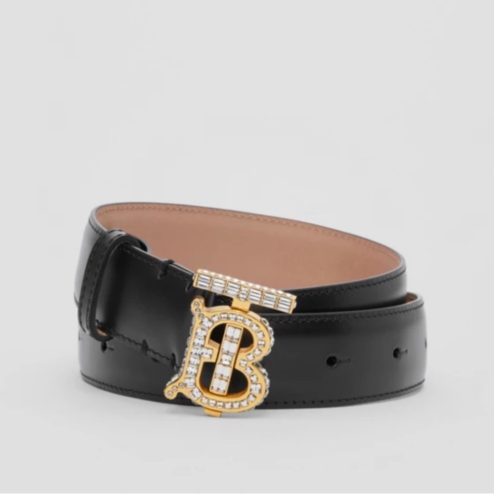 🔥NWT RARE Burberry Crystal Monogram Motif Leather TB Belt Size M Black🔥